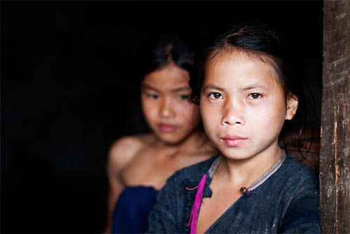 "Lanten girls at the door" Luang Nam Tha, Northern Laos